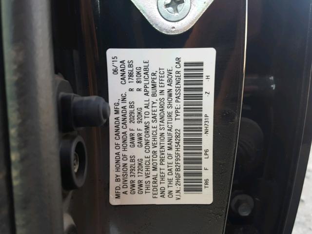 2HGFB2F95FH542822 - 2015 HONDA CIVIC EXL Qara foto 10