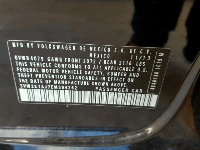 3VW2K7AJ7EM394262 - 2014 VOLKSWAGEN JETTA BASE BLACK photo 10