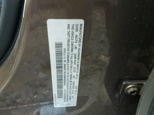 3VW2K7AJ4BM366091 - 2011 VOLKSWAGEN JETTA BASE Շագանակագույն լուսանկար 10