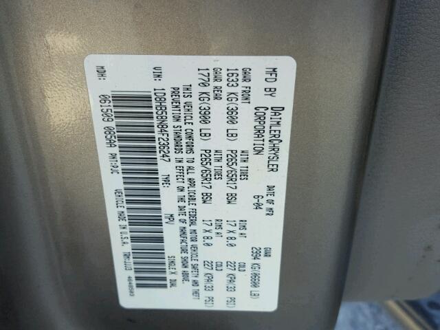 1D8HB58N84F236247 - 2004 DODGE DURANGO LI GRAY photo 10