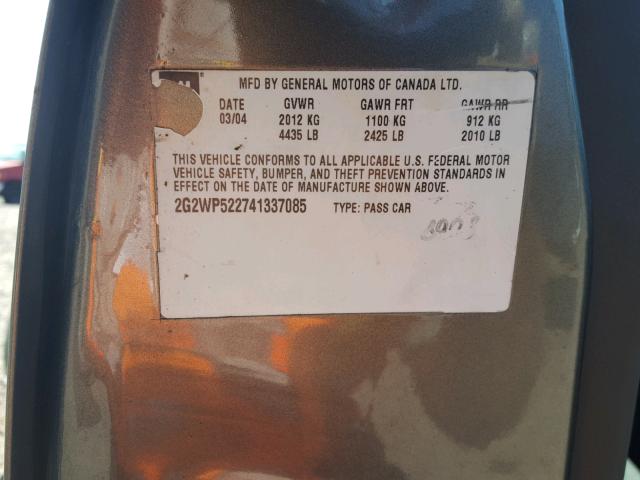 2G2WP522741337085 - 2004 PONTIAC GRAND PRIX GRAY photo 10