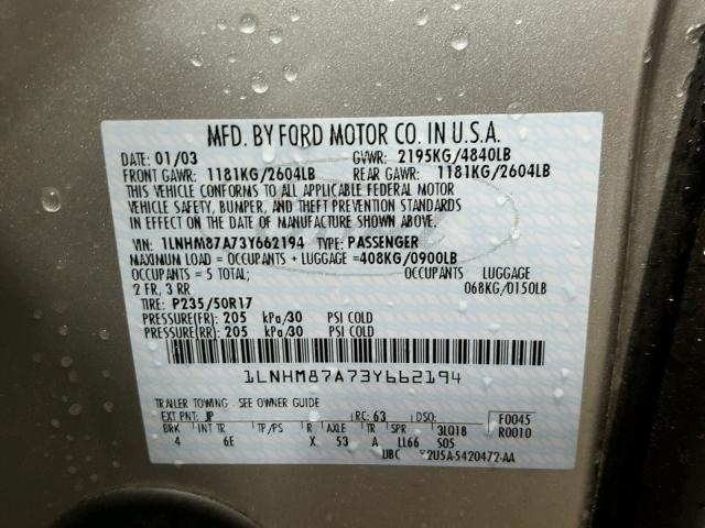 1LNHM87A73Y662194 - 2003 LINCOLN LS 银色 照片 10