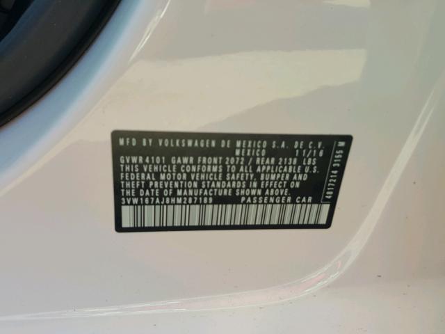 3VW167AJ8HM287189 - 2017 VOLKSWAGEN JETTA S 白色 照片 10
