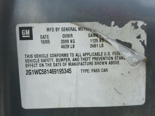 2G1WC581469195345 - 2006 CHEVROLET IMPALA LT GRAY photo 10