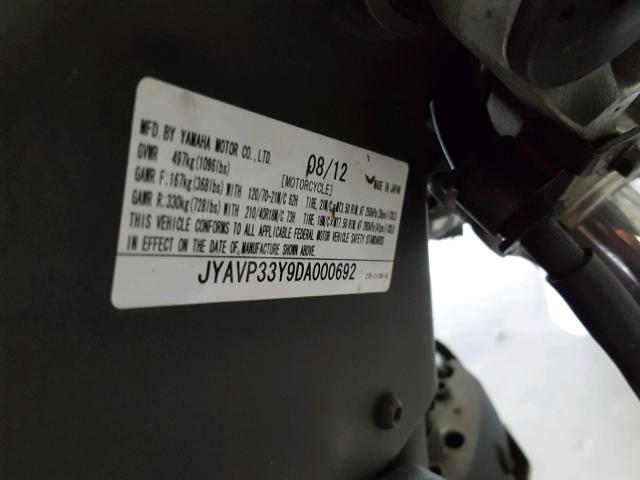 JYAVP33Y9DA000692 - 2013 YAMAHA XVS1300 CU WHITE photo 10