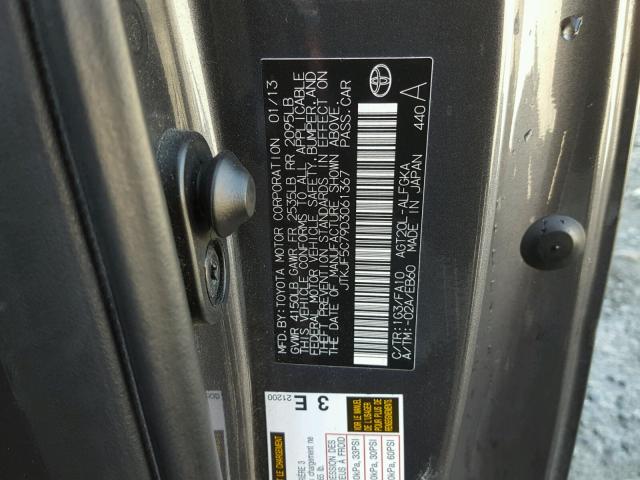 JTKJF5C79D3061367 - 2013 TOYOTA SCION TC GRAY photo 10