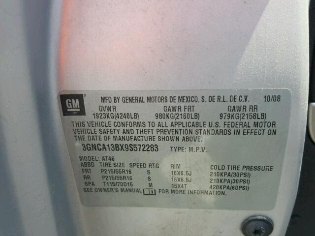 3GNCA13BX9S572283 - 2009 CHEVROLET HHR LS SILVER photo 10