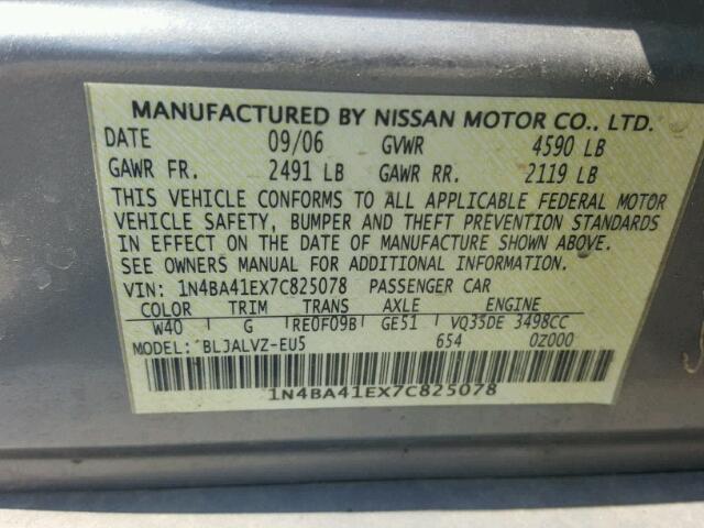 1N4BA41EX7C825078 - 2007 NISSAN MAXIMA SE GRAY photo 10