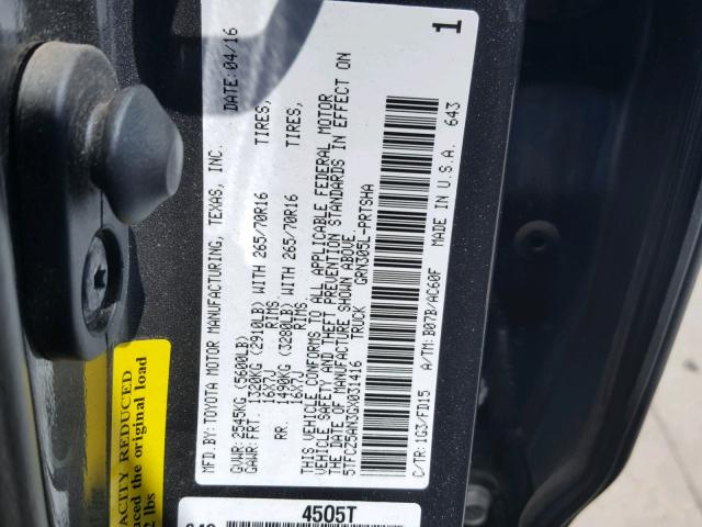 5TFCZ5AN3GX031416 - 2016 TOYOTA TACOMA DOU GRAY photo 10