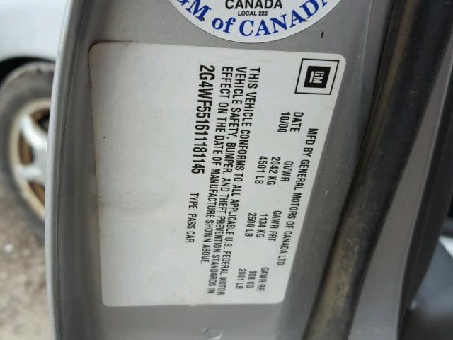 2G4WF551611181145 - 2001 BUICK REGAL 银色 照片 10