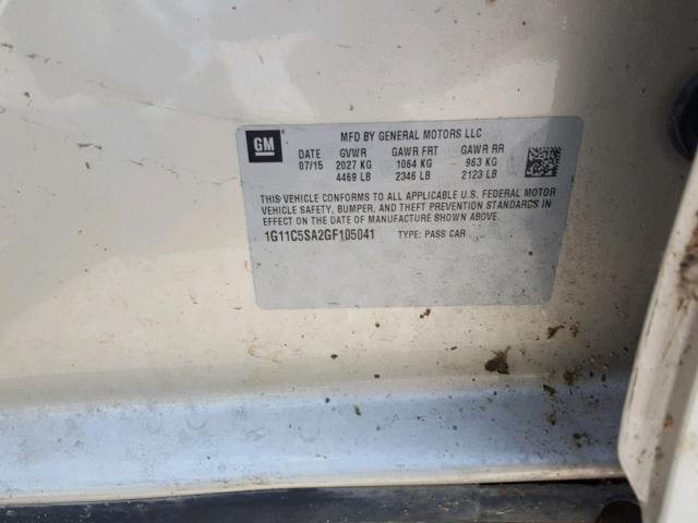 1G11C5SA2GF105041 - 2016 CHEVROLET MALIBU LIM 金色 照片 10