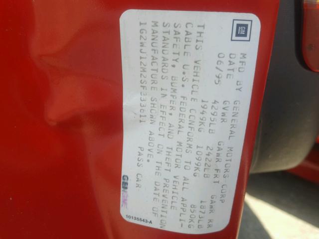 1G2WJ12M2SF333611 - 1995 PONTIAC GRAND PRIX Червоний фото 10