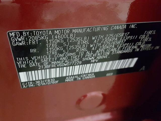 2T3BFREV6DW077229 - 2013 TOYOTA RAV4 LE Qırmızı foto 10