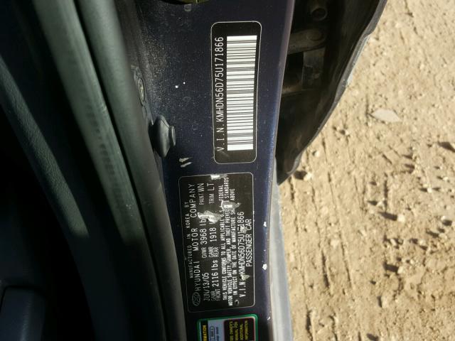 KMHDN56D75U171866 - 2005 HYUNDAI ELANTRA BLUE photo 10