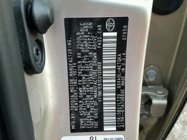 4T1BK1EB1EU135860 - 2014 TOYOTA AVALON BAS 灰色 照片 10