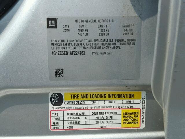 1G1ZC5EB1AF224763 - 2010 CHEVROLET MALIBU 1LT SILVER photo 10