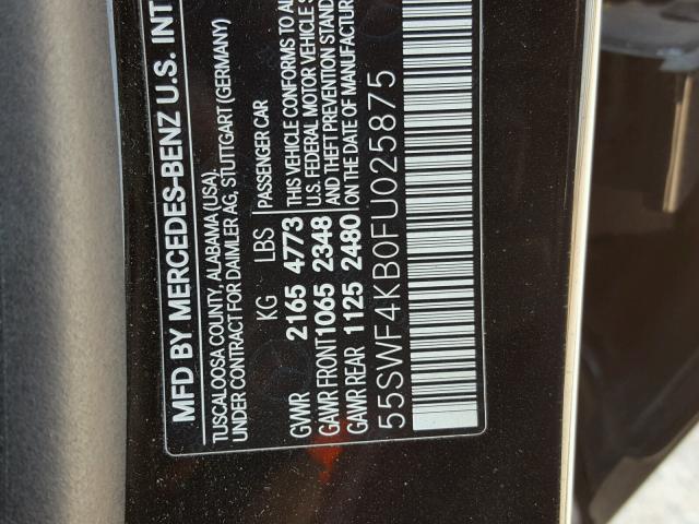 55SWF4KB0FU025875 - 2015 MERCEDES-BENZ C 300 4MAT BLACK photo 10