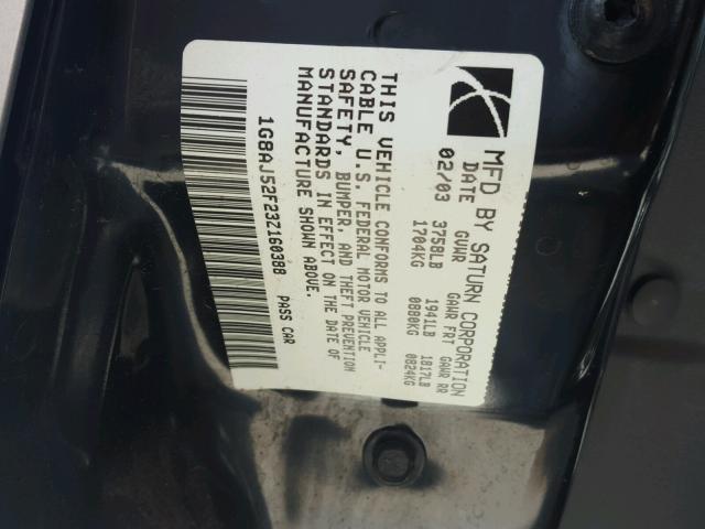 1G8AJ52F23Z160388 - 2003 SATURN ION LEVEL SILVER photo 10