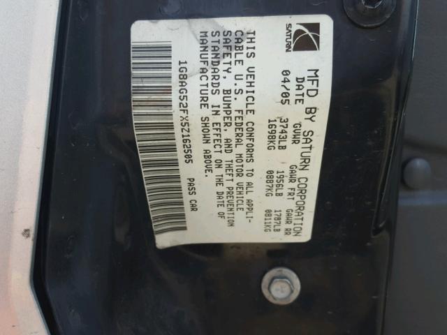 1G8AG52FX5Z162505 - 2005 SATURN ION LEVEL SILVER photo 10