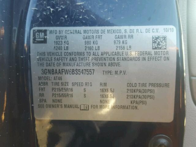 3GNBAAFW6BS547557 - 2011 CHEVROLET HHR LS BLUE photo 10