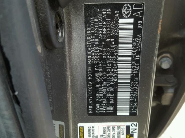 2T1BR32E45C351337 - 2005 TOYOTA COROLLA CE GRAY photo 10