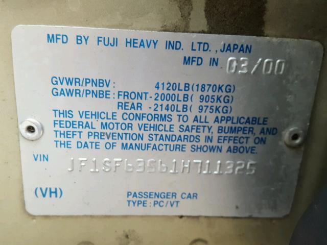 JF1SF63561H711325 - 2001 SUBARU FORESTER L GREEN photo 10