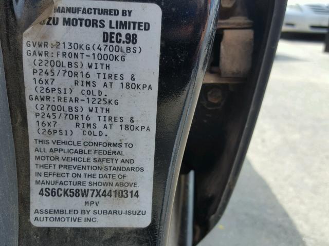 4S6CK58W7X4410314 - 1999 HONDA PASSPORT E 黑色 照片 10