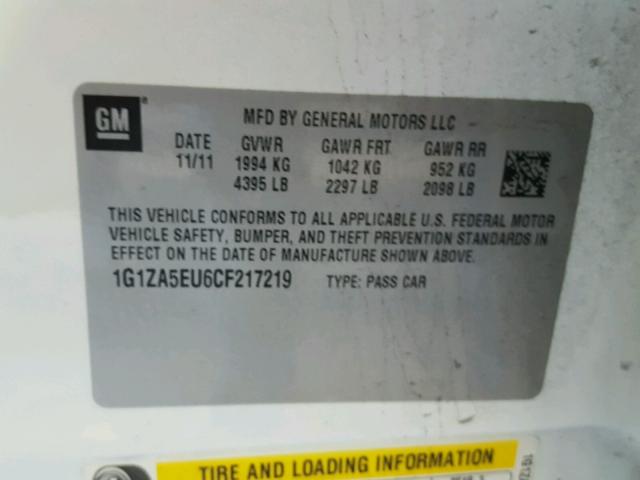 1G1ZA5EU6CF217219 - 2012 CHEVROLET MALIBU LS 白色 照片 10