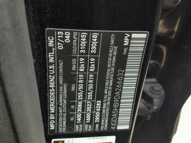 4JGDA5HB9DA266632 - 2013 MERCEDES-BENZ ML BLACK photo 10