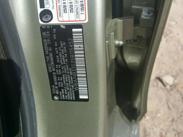 WBANB33535B115452 - 2005 BMW 545 I BEIGE photo 10