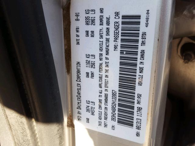2B3HD46R52H122857 - 2002 DODGE INTREPID S ვერცხლისფერი ფოტო 10