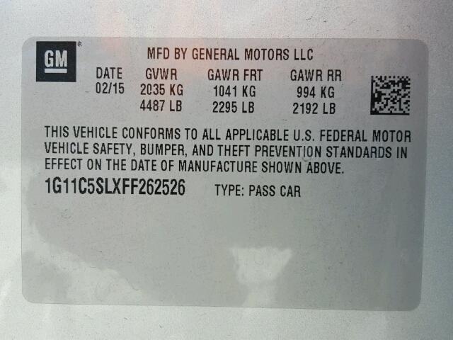 1G11C5SLXFF262526 - 2015 CHEVROLET MALIBU 1LT SILVER photo 10