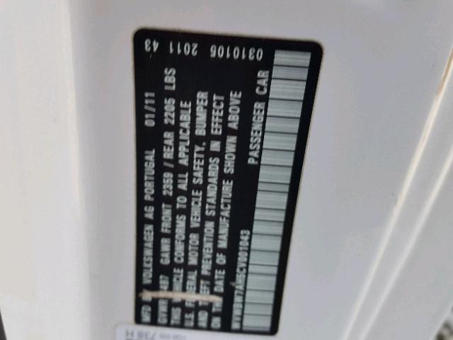 WVWBW7AH5CV001043 - 2012 VOLKSWAGEN EOS KOMFOR თეთრი ფოტო 10