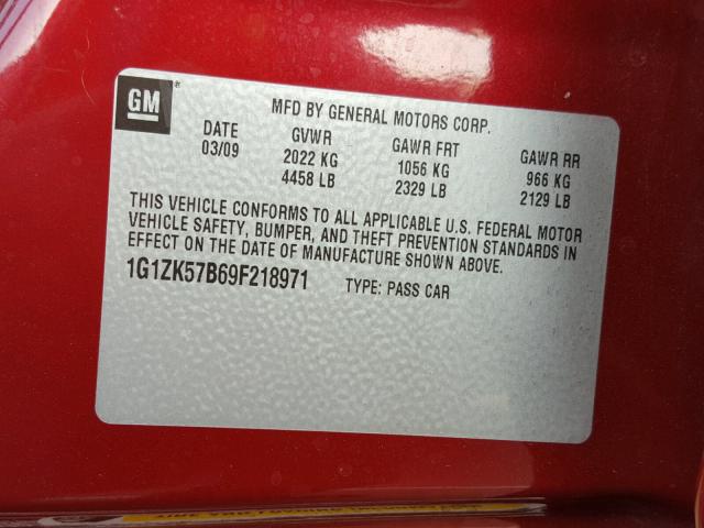 1G1ZK57B69F218971 - 2009 CHEVROLET MALIBU LTZ 红色 照片 10