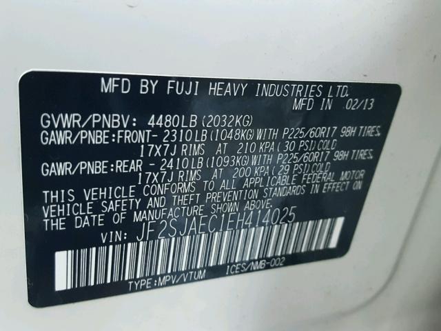 JF2SJAEC1EH414025 - 2014 SUBARU FORESTER 2 WHITE photo 10