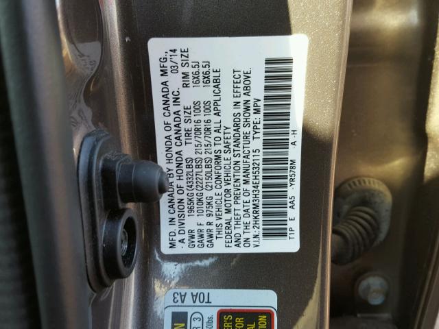 2HKRM3H34EH532115 - 2014 HONDA CR-V LX BROWN photo 10