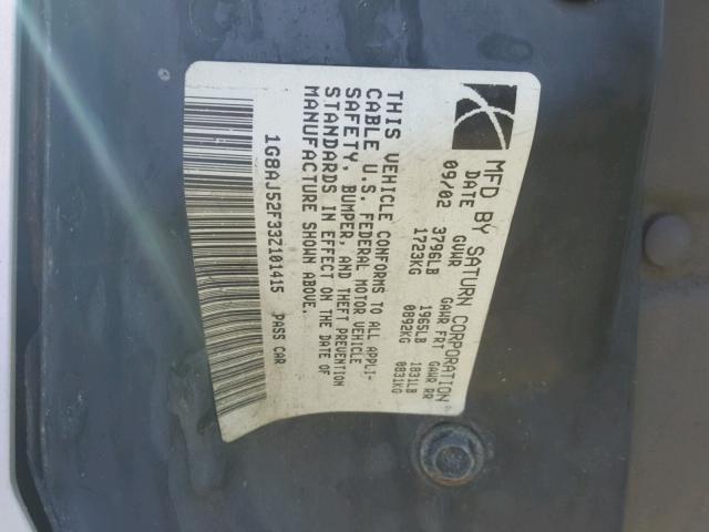 1G8AJ52F33Z101415 - 2003 SATURN ION LEVEL SILVER photo 10