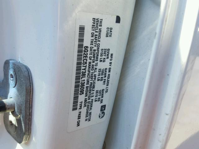 6G2EC57Y38L136095 - 2008 PONTIAC G8 GT WHITE photo 10