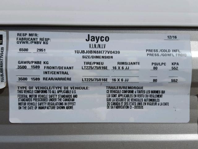 1UJBJ0BN8H77V0439 - 2017 JAYC TRAILER WHITE photo 10