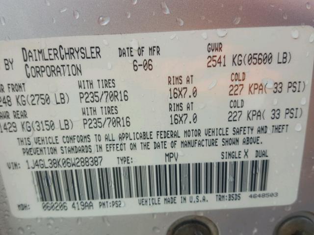 1J4GL38K06W288387 - 2006 JEEP LIBERTY RE BLUE photo 10