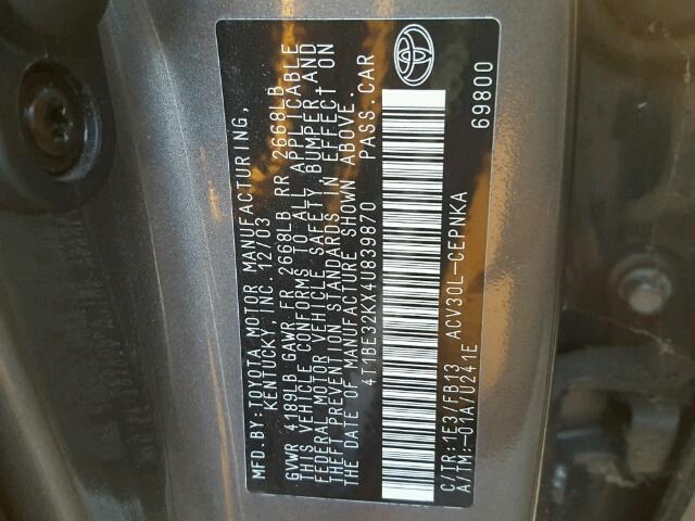 4T1BE32KX4U839870 - 2004 TOYOTA CAMRY LE GRAY photo 10