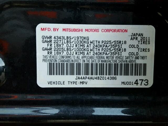 JA4AP4AU4BZ014386 - 2011 MITSUBISHI OUTLANDER BLACK photo 10