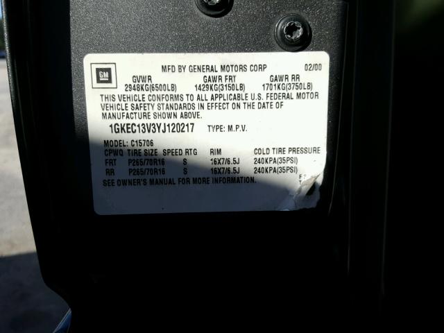 1GKEC13V3YJ120217 - 2000 GMC YUKON GRAY photo 10