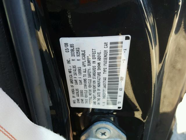 1HGCS12818A017140 - 2008 HONDA ACCORD EXL BLACK photo 10