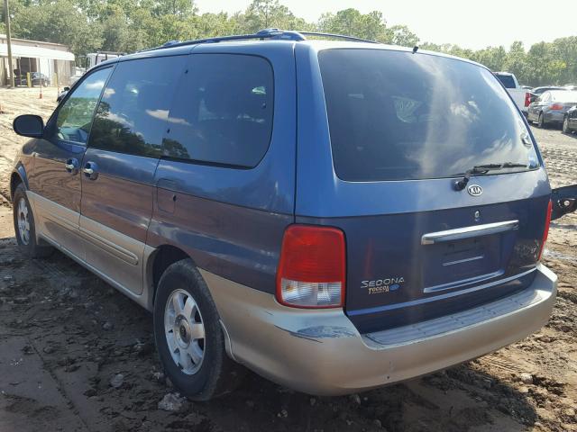 KNDUP131X26334396 - 2002 KIA SEDONA EX BLUE photo 3