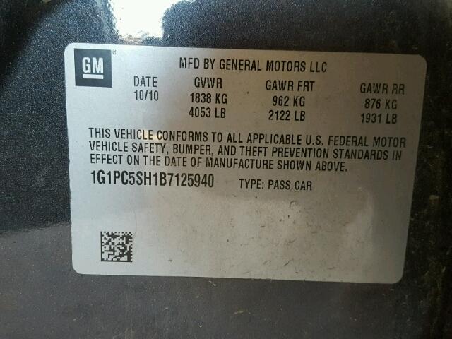 1G1PC5SH1B7125940 - 2011 CHEVROLET CRUZE WHITE photo 10