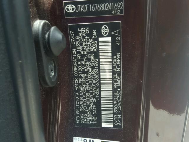 JTKDE167680241692 - 2008 TOYOTA SCION TC 紫色 照片 10