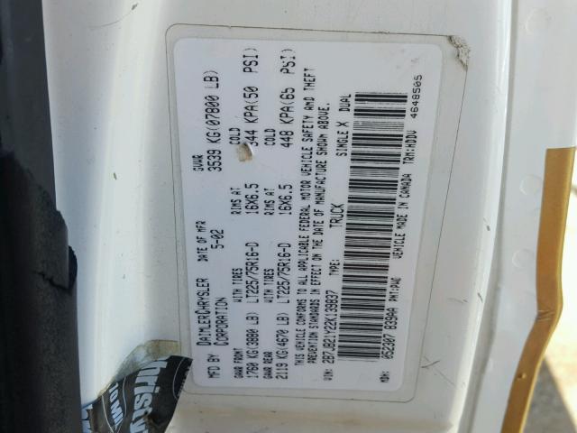 2B7JB21Y22K139837 - 2002 DODGE RAM VAN B2 WHITE photo 10