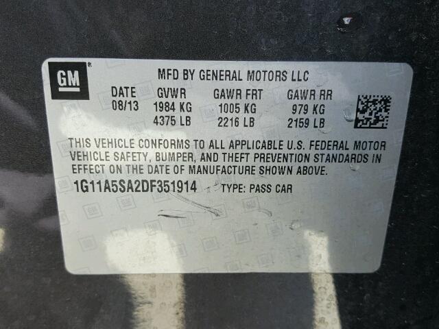 1G11A5SA2DF351914 - 2013 CHEVROLET MALIBU LS 灰色 照片 10