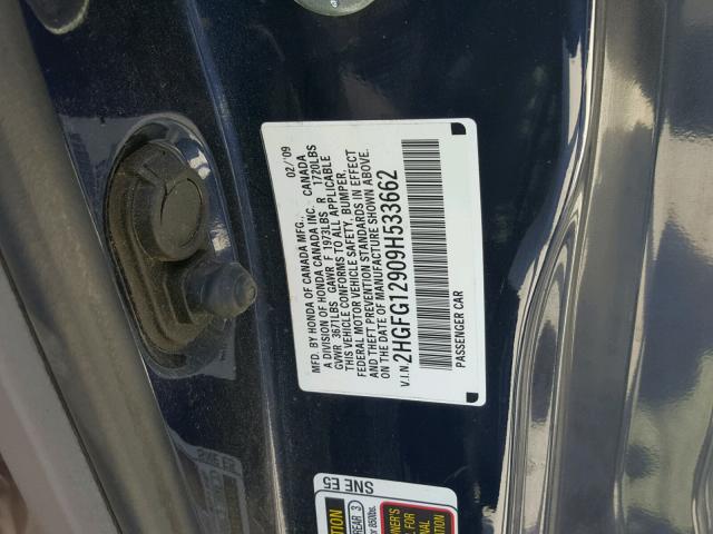 2HGFG12909H533662 - 2009 HONDA CIVIC EXL Mavi foto 10